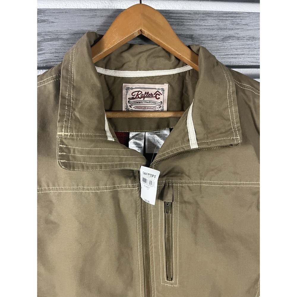 Rafter C Vest Mens M Beige Canvas Zip Up Western Buffalo Plaid Lined NEW NWT - Picture 3 of 9